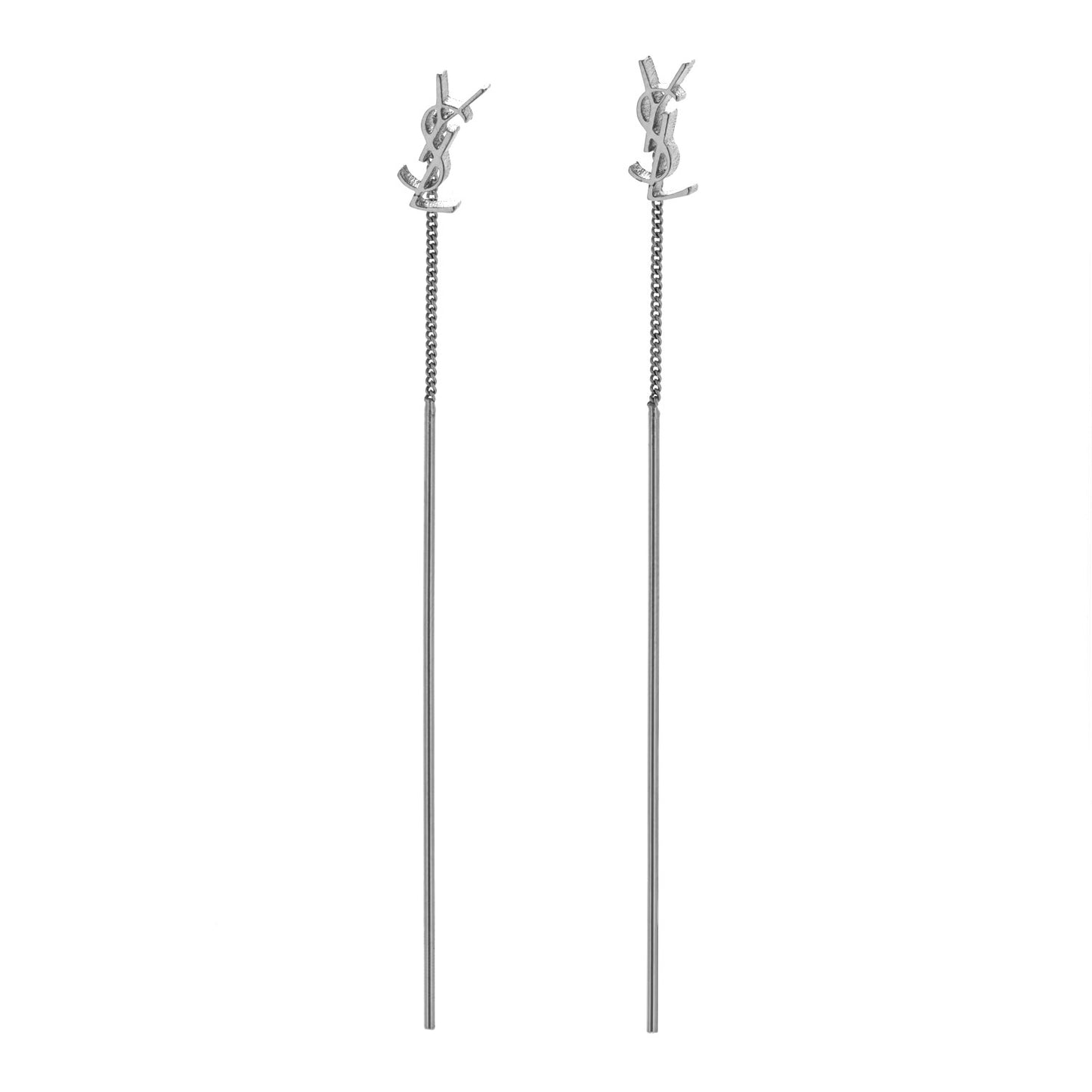 Metal Monogram Pendant Threader Earrings Silver