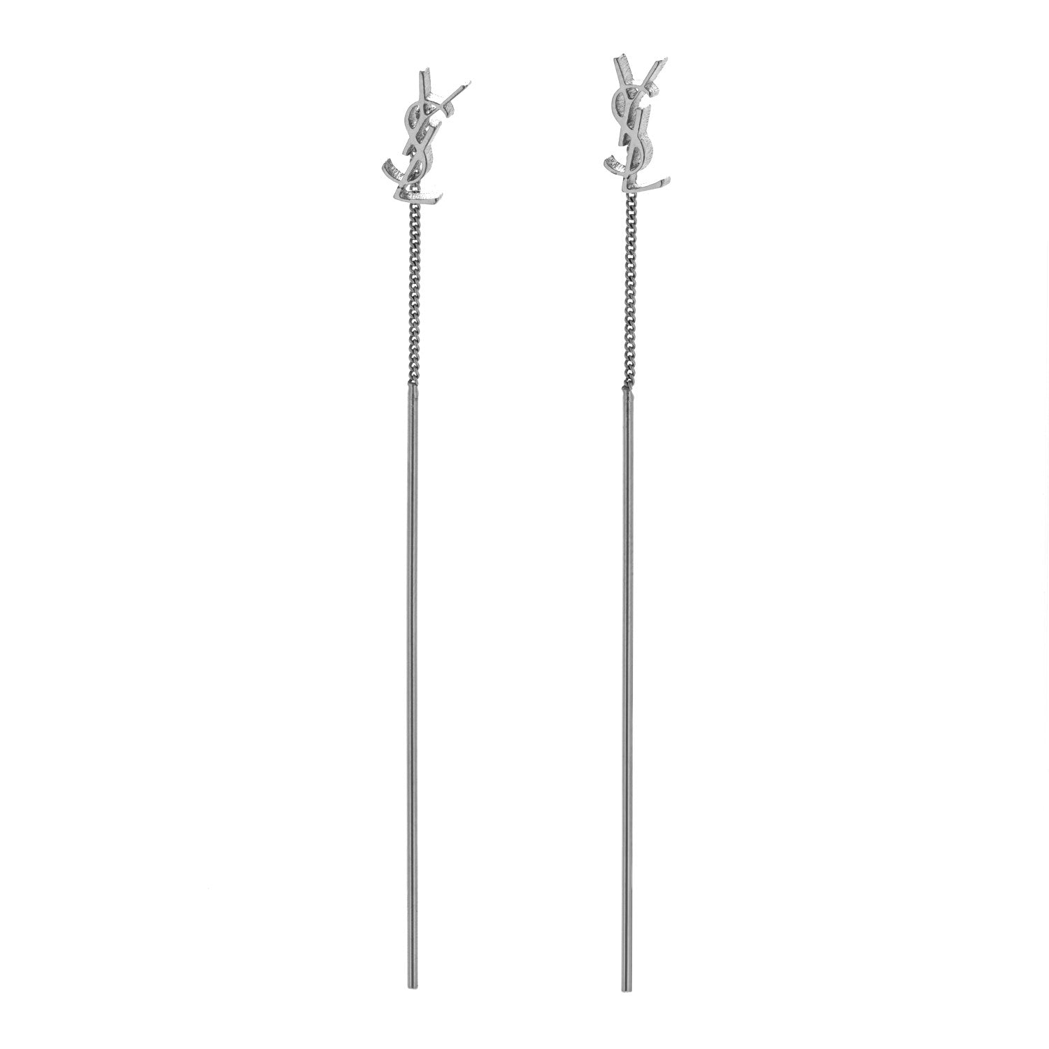 Saint Laurent Metal Monogram Pendant Threader Earrings Silver 1 of 3