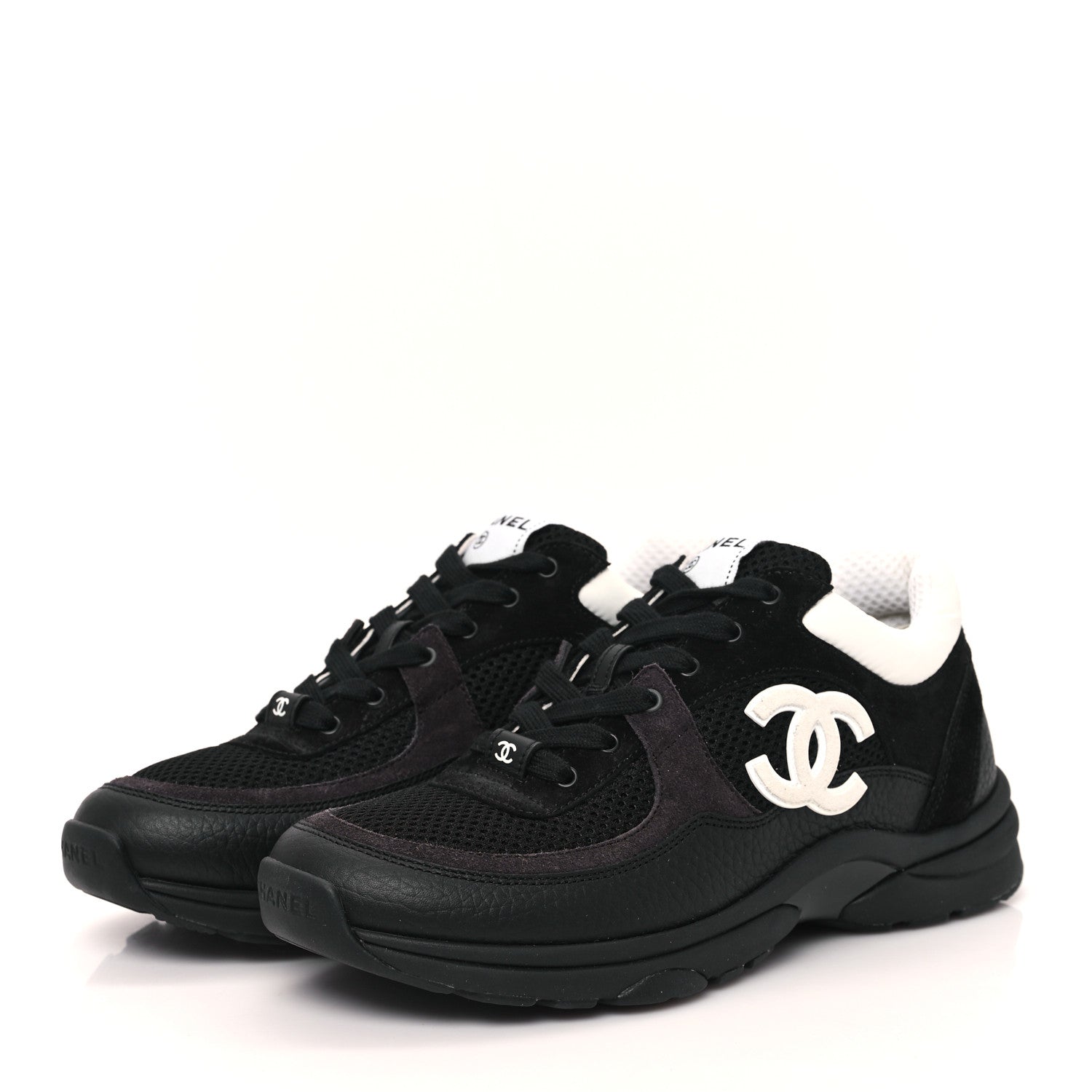 Chanel Mesh Suede Grained Calfskin Womens CC Sneakers 39 Black White 4 of 9