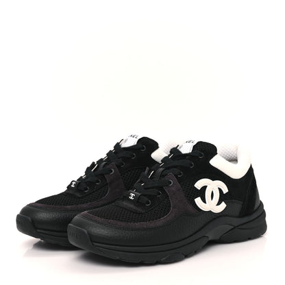 Chanel Mesh Suede Grained Calfskin Womens CC Sneakers 39 Black White 4 of 9