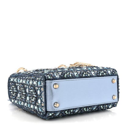Christian Dior Metallic Calfskin Satin Celestial Bead Embroidery Cannage Mini Lady Dior Blue 4 of 10