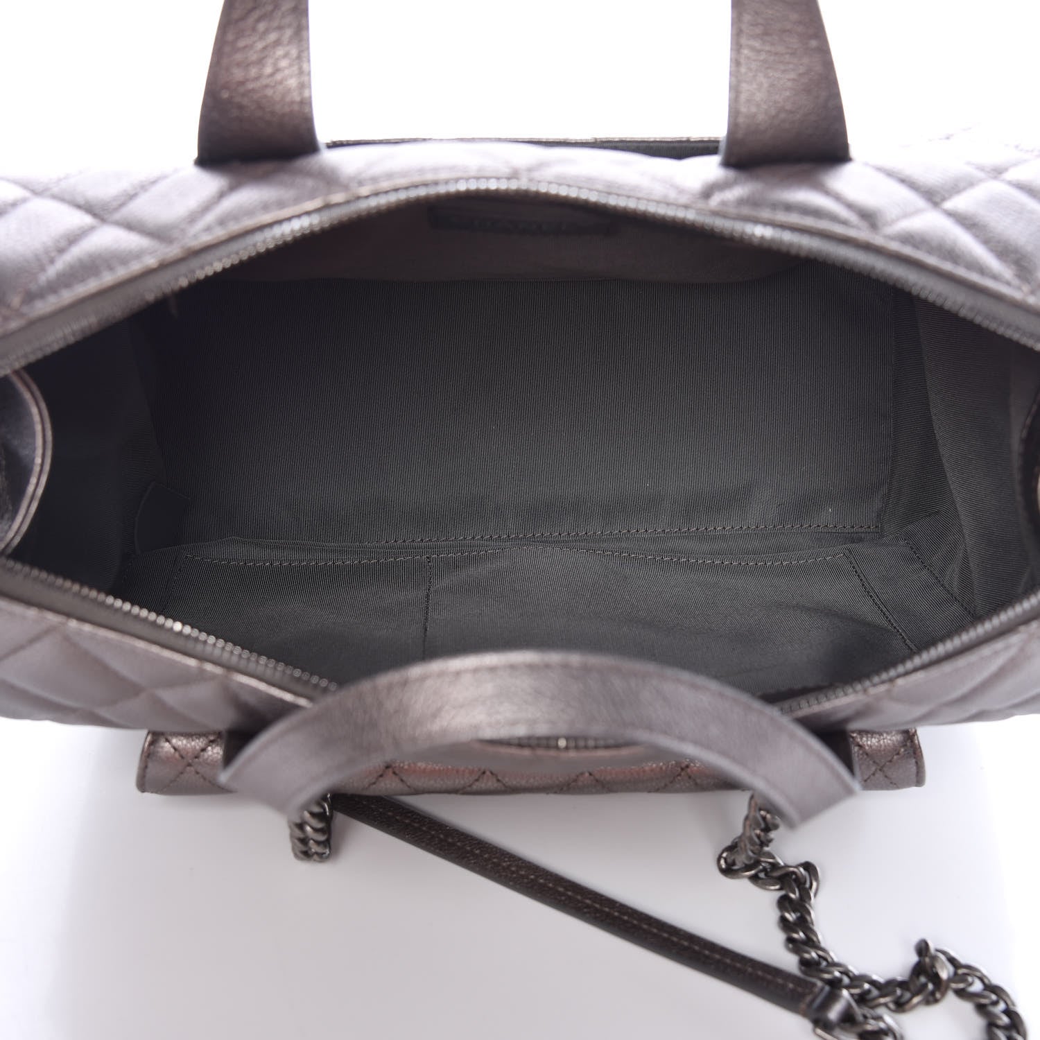 Chanel Metallic Grained Calfskin Quilted Large Casual Pocket Bowling Bag Silver 5 of 9