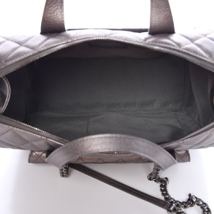 Chanel Metallic Grained Calfskin Quilted Large Casual Pocket Bowling Bag Silver 5 of 9