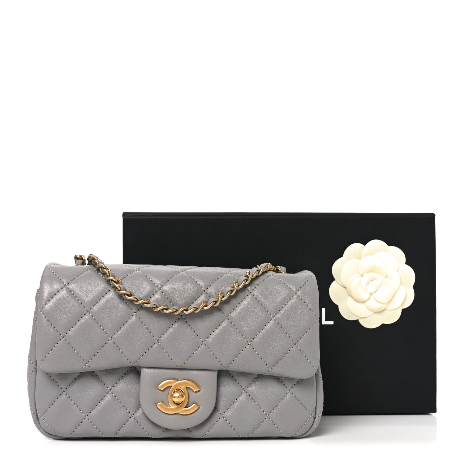Chanel Lambskin Quilted Mini Rectangular Pearl Crush Flap Grey