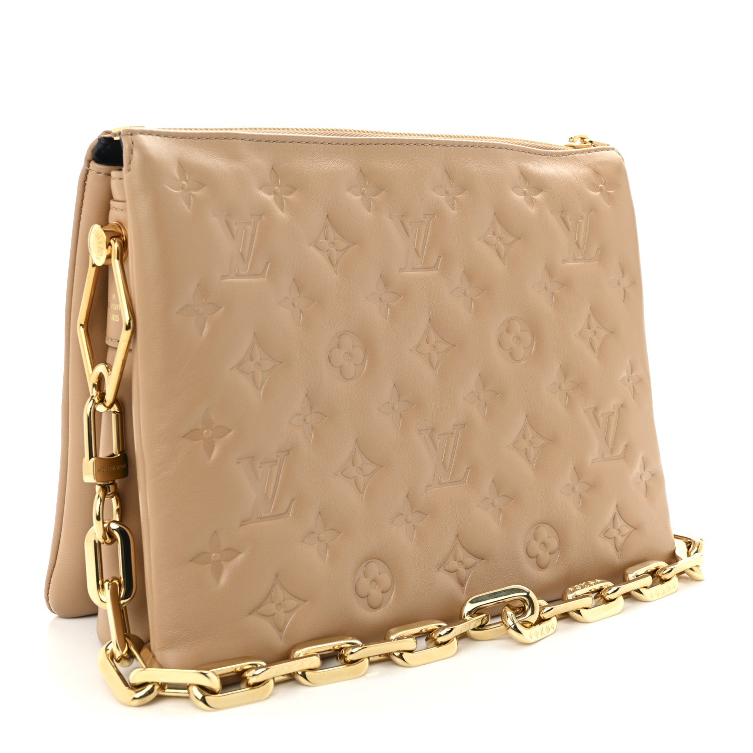 Louis Vuitton Lambskin Embossed Monogram Coussin PM Camel 3 of 9
