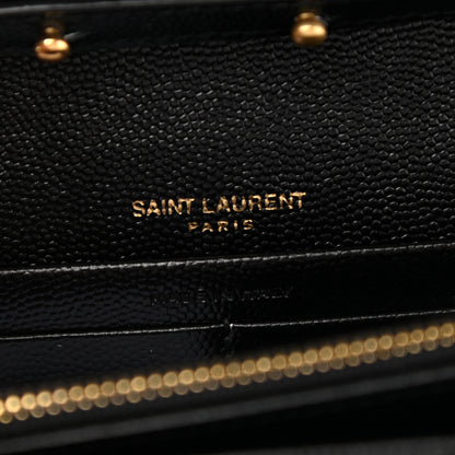 Saint Laurent Grain De Poudre Mixed Matelasse Triquilt Monogram Chain Wallet Black 6 of 11