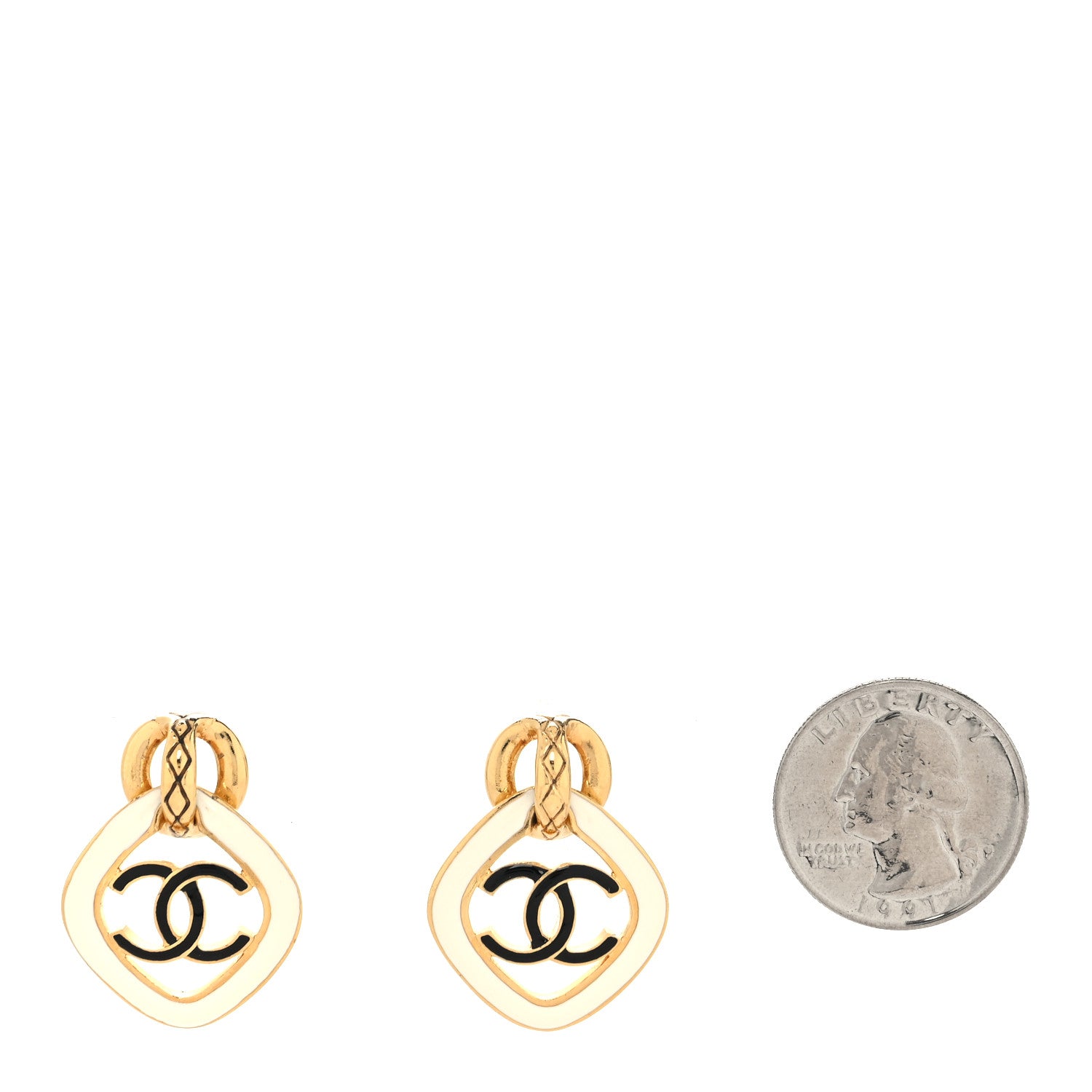 Chanel Metal Resin CC Diamond Earrings Gold Black White 2 of 4