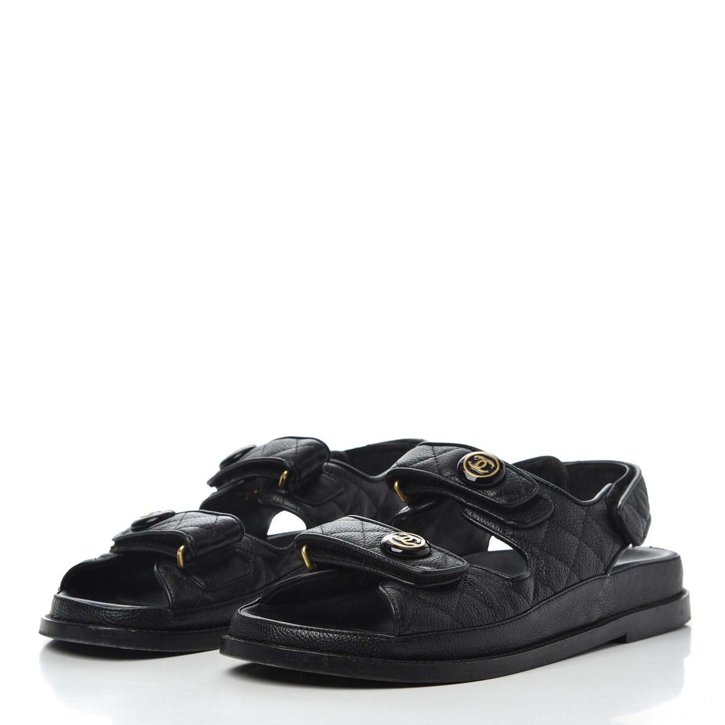 Grained Calfskin Velcro Dad Sandals 38 Black