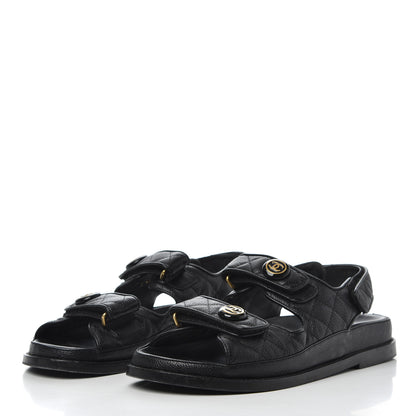 Chanel Grained Calfskin Velcro Dad Sandals 38 Black 3 of 23