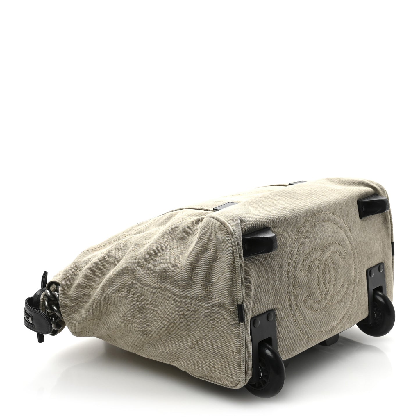 Washed Toile Calfskin Quilted Trolley Beige Black