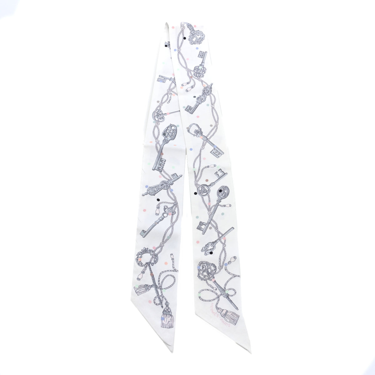 Hermes Silk Les Cles A Pois Twilly White Gris Acier 2 of 3