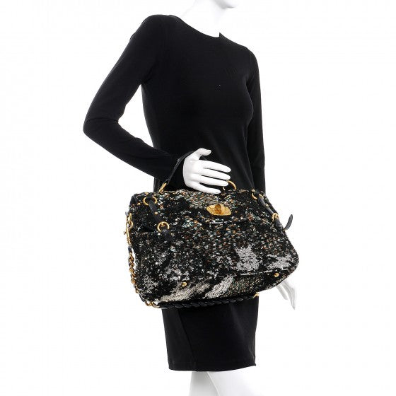 Paillettes Sequined East West Satchel Argento