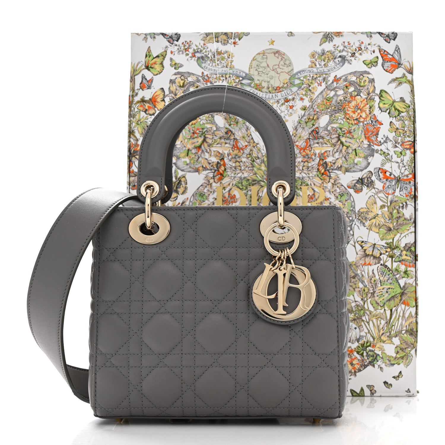 Christian Dior Lambskin Cannage Small My ABCDior Lady Dior Grey