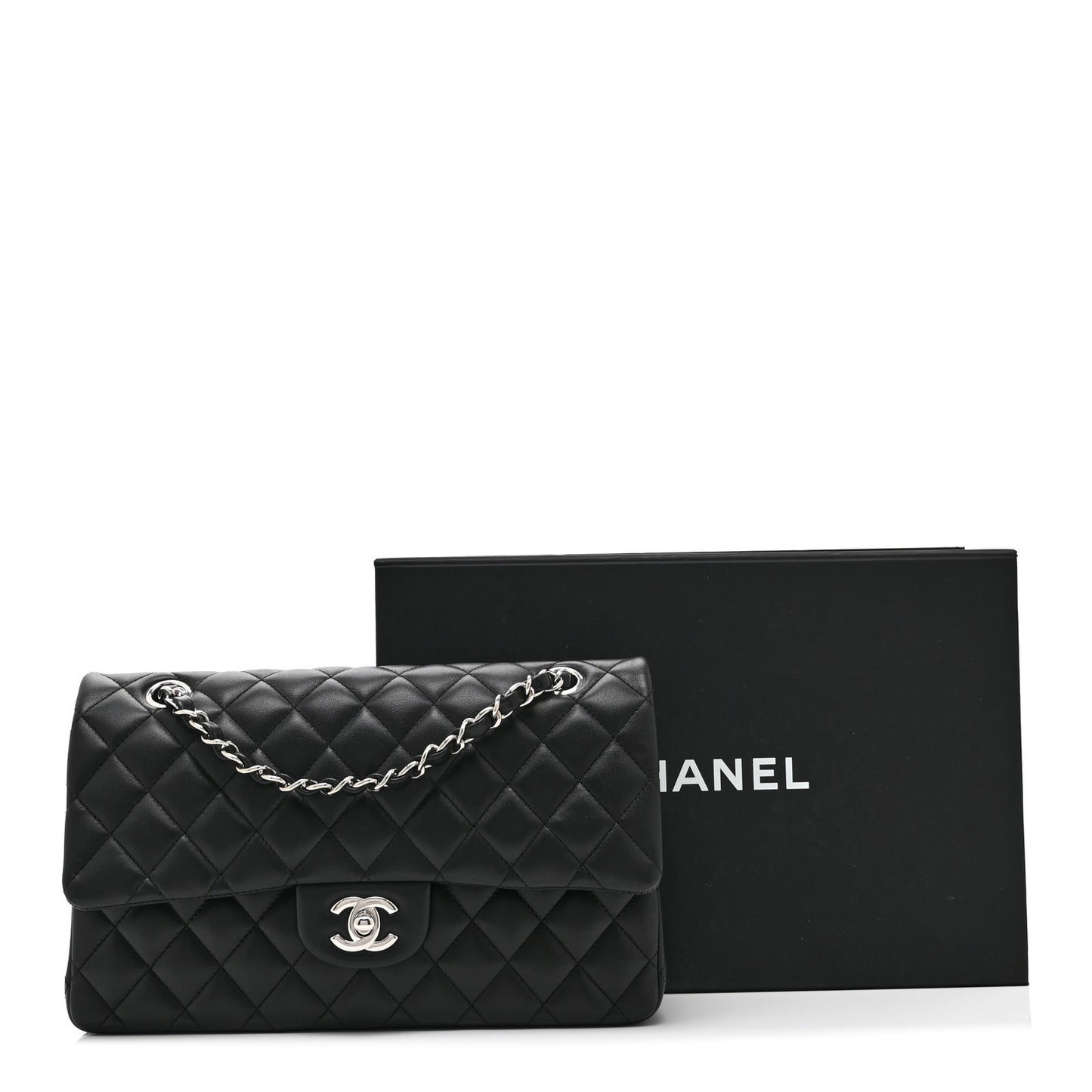 Lambskin Quilted Medium Double Flap Black