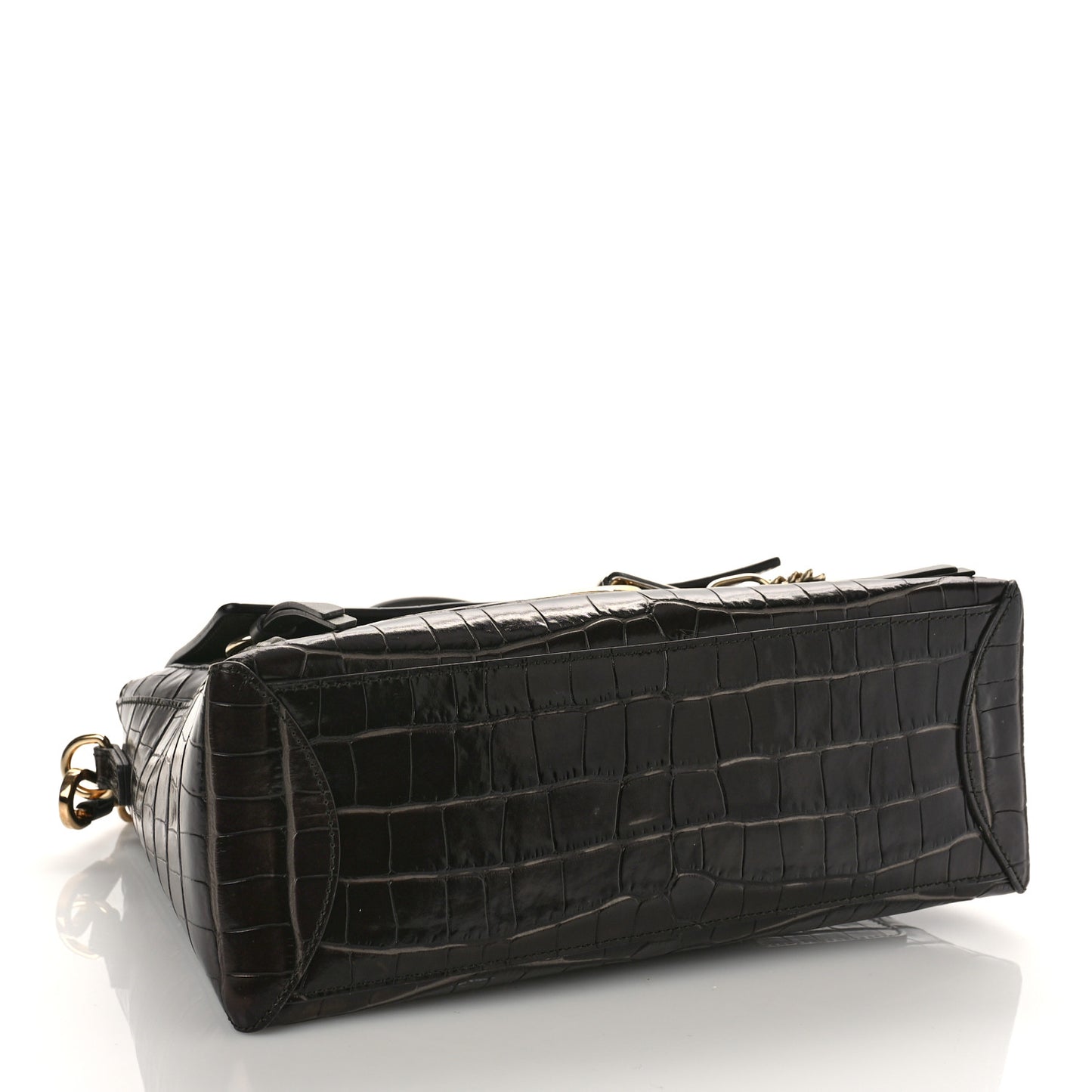 Calfskin Crocodile Embossed Small Faye Day Shoulder Bag Profound Brown