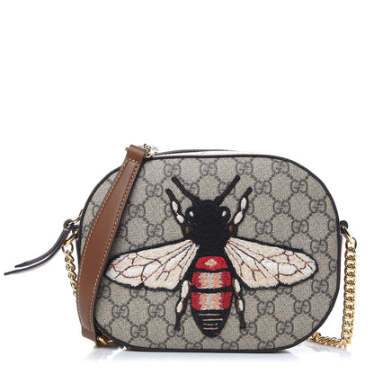 Gucci GG Supreme Monogram Bee Embroidered Mini Chain Shoulder Bag Beige Tuscany 1 of 11