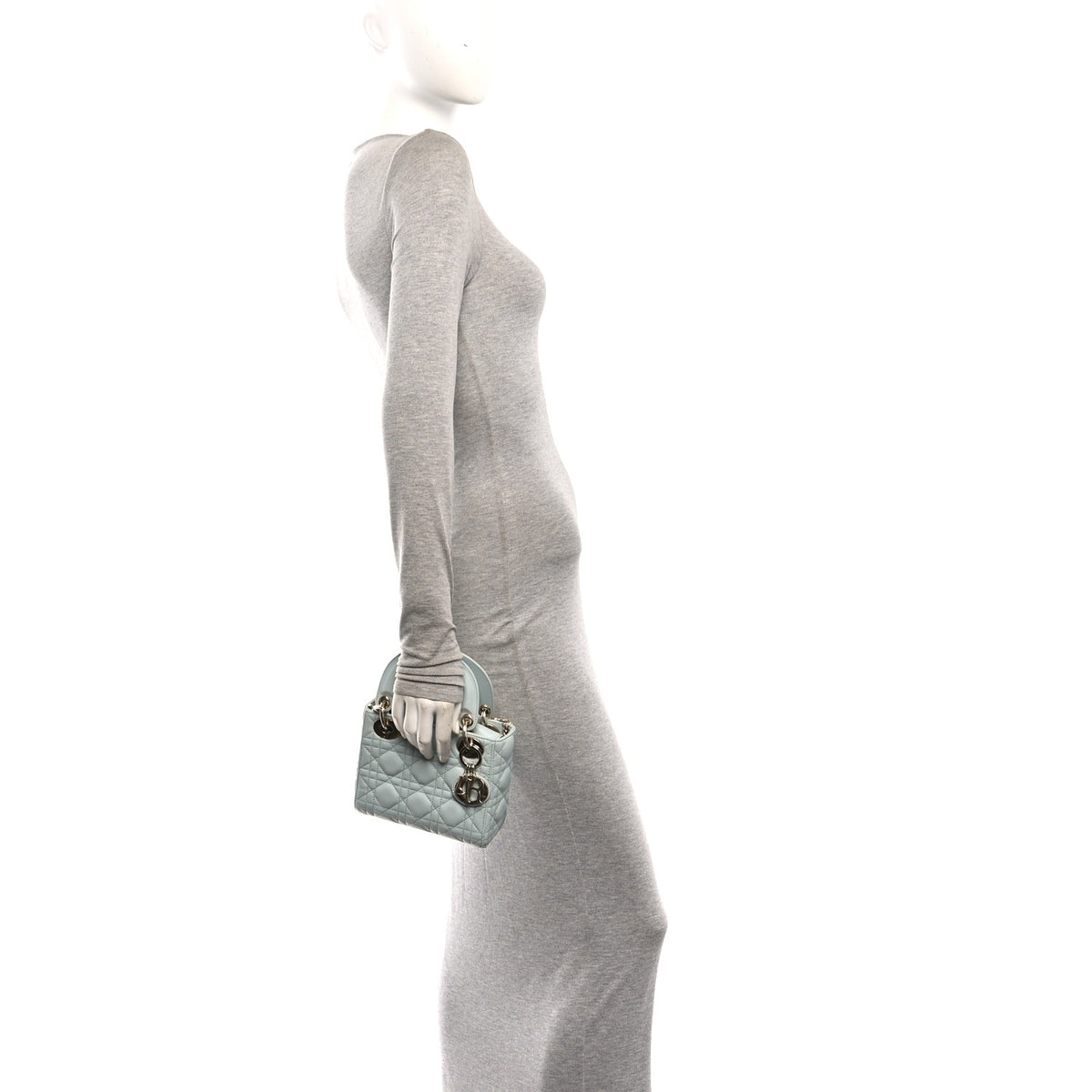 Lambskin Cannage Mini Lady Dior Light Blue