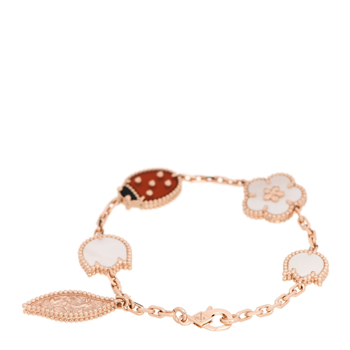 18K Rose Gold Carnelian Mother of Pearl Onyx 5 Motifs Lucky Spring Bracelet