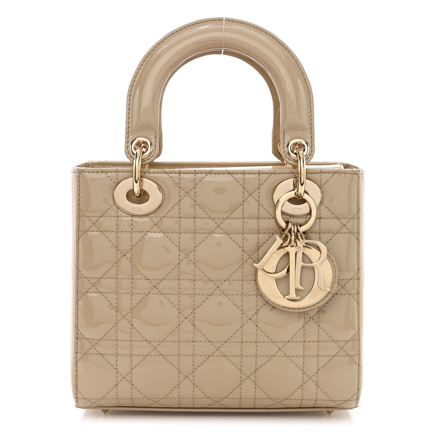 Patent Cannage Small Lady Dior Beige