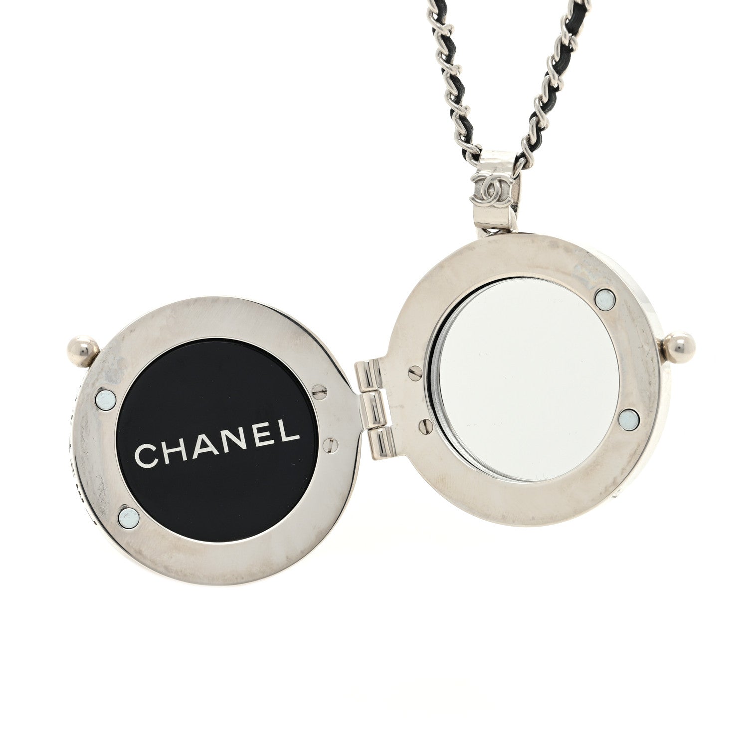 Chanel Metal Lambskin CC Crystal Locket Necklace Black 3 of 4