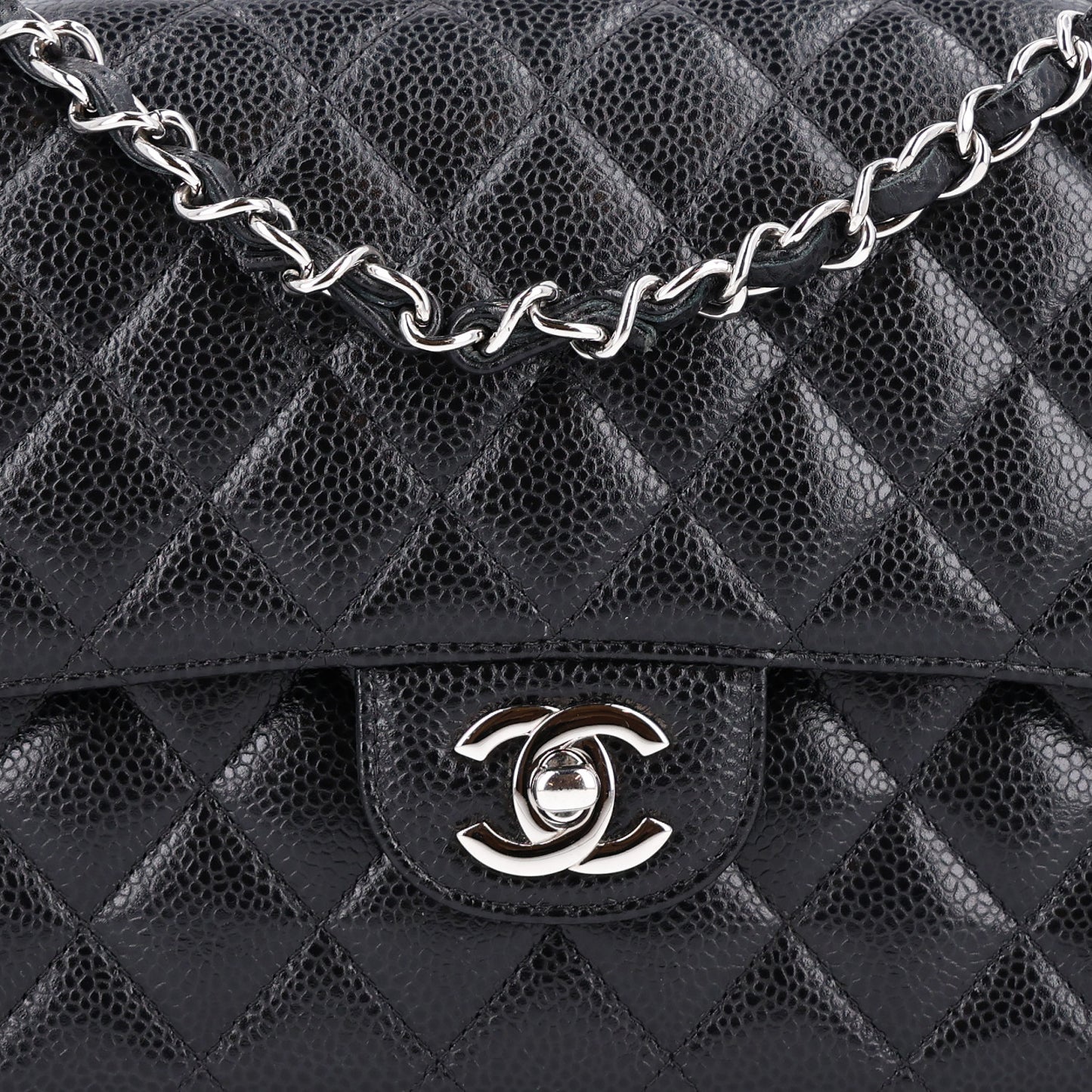 Caviar Quilted Medium Double Flap Black