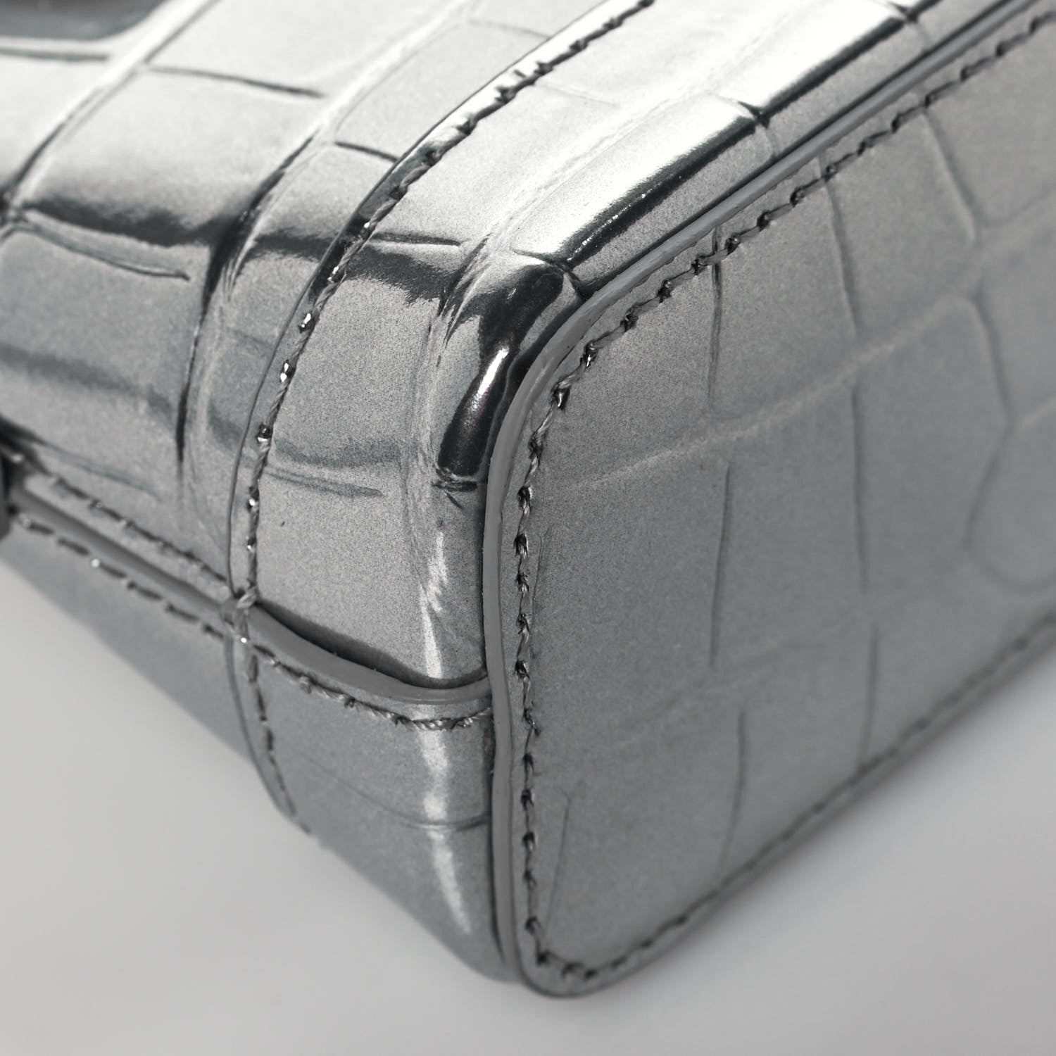Balenciaga Metallic Calfskin Logo Crocodile Embossed Mini Ville Top Handle Bag Silver Black 10 of 12