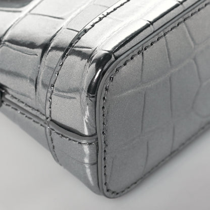 Balenciaga Metallic Calfskin Logo Crocodile Embossed Mini Ville Top Handle Bag Silver Black 10 of 12