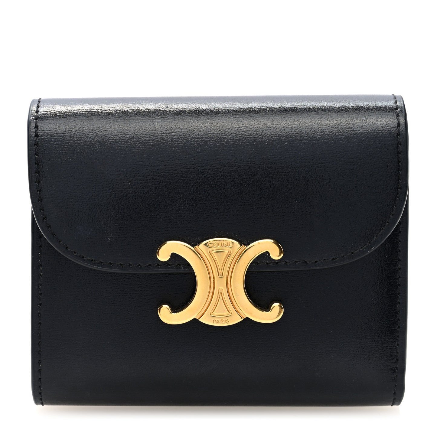 Shiny Smooth Lambskin Small Triomphe Wallet Black