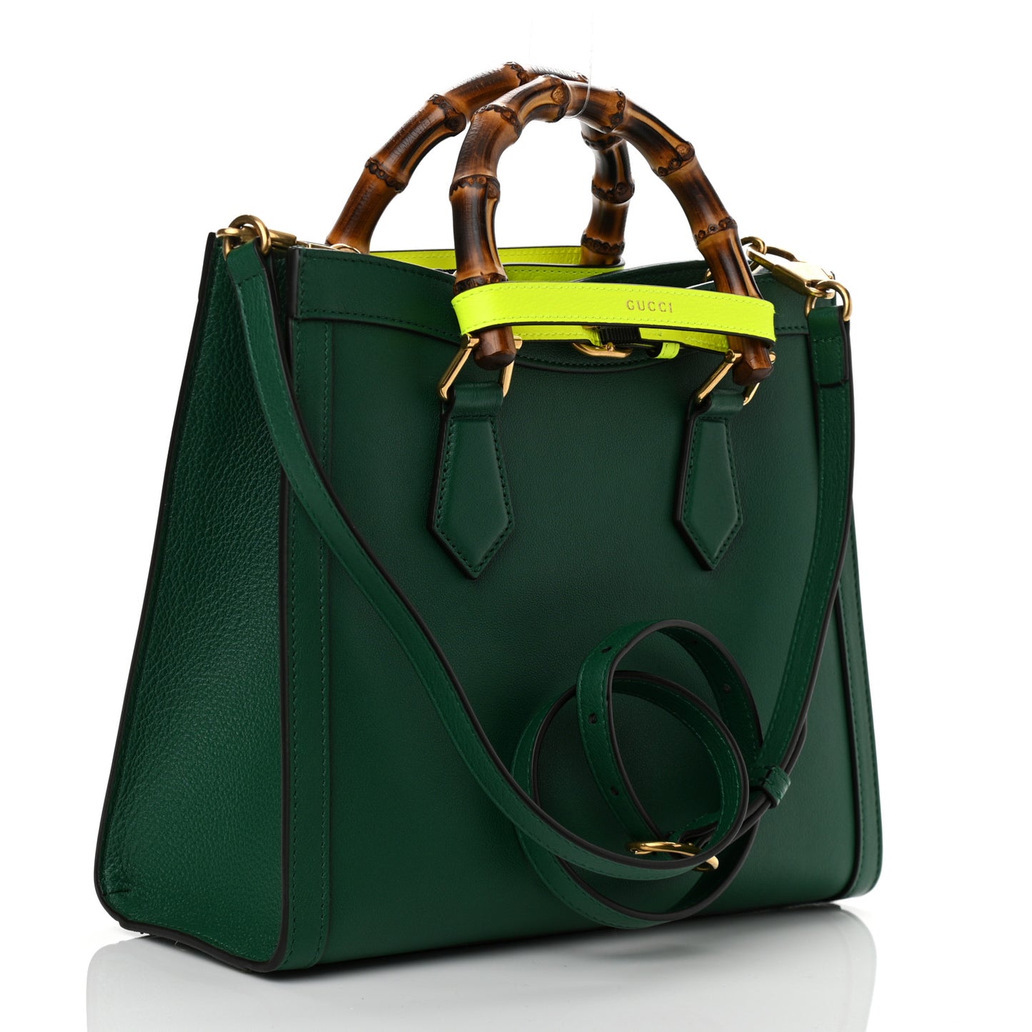 Wonka Grain Calfskin Small Diana Tote Bag Green Yellow Fluo