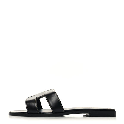 Hermes Box Calfskin Oran Sandals 38 Black 1 of 8