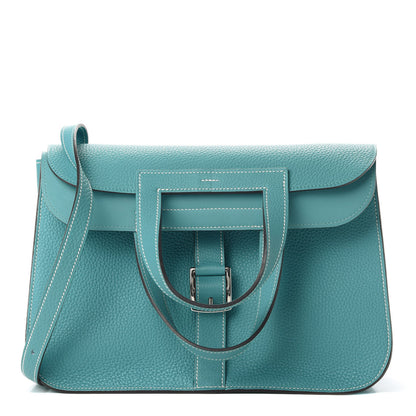 Hermes Taurillon Clemence Halzan 31 GM Bleu Jean 1 of 14