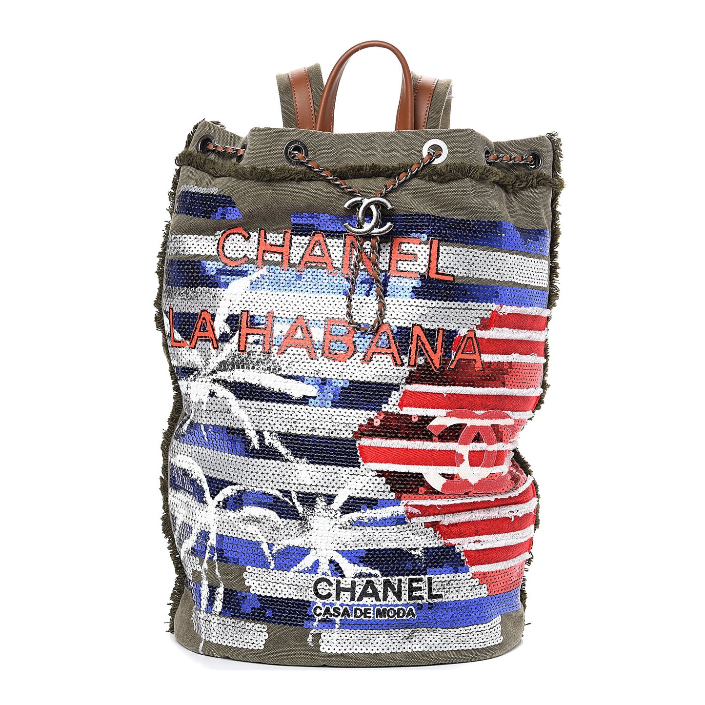 Canvas Sequins Cubano Trip Backpack Khaki