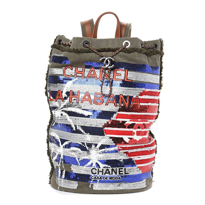 Chanel Canvas Sequins Cubano Trip Backpack Khaki 1 of 8