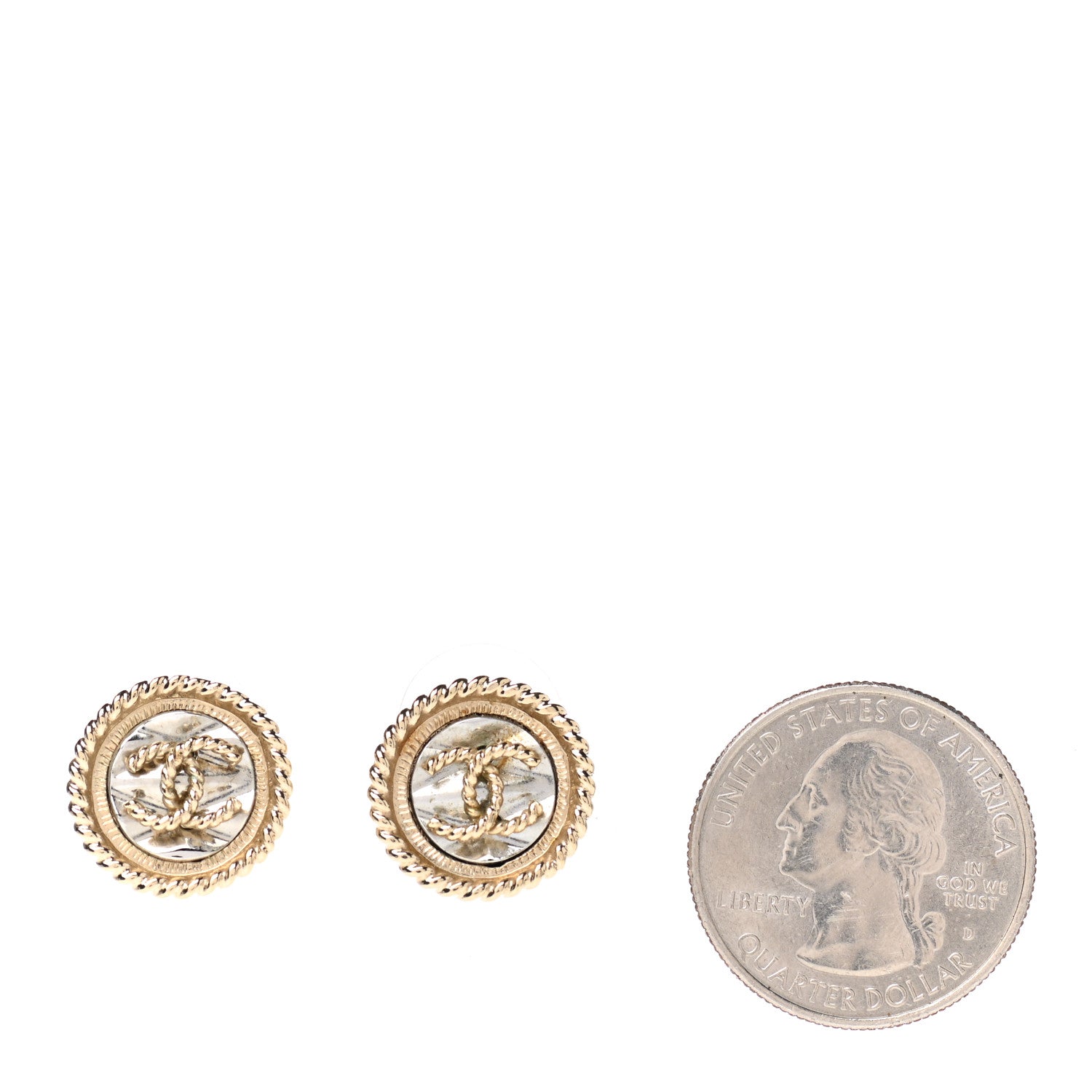Chanel Twisted CC Round Earrings Gold Silver 2 of 5