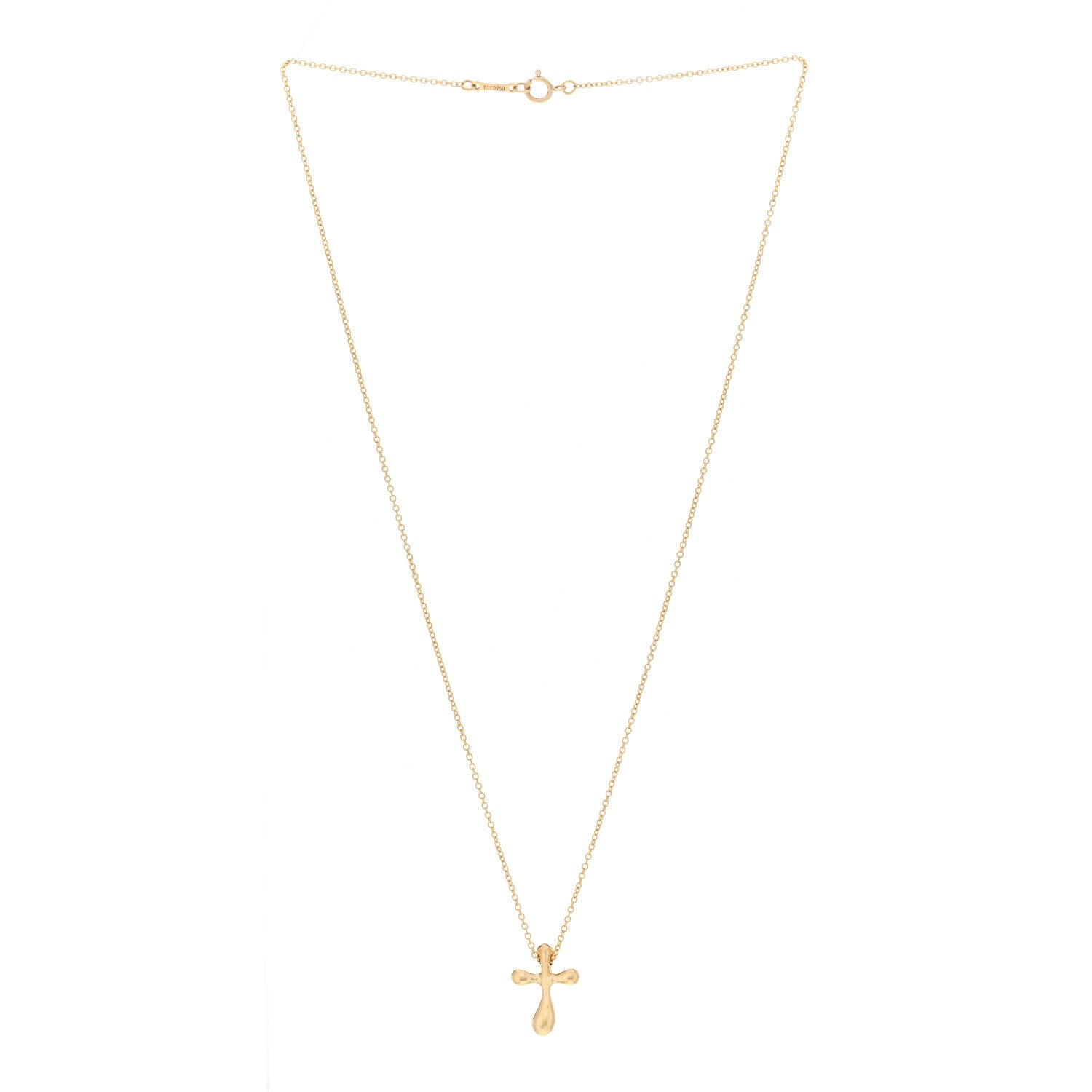 Tiffany 18K Yellow Gold 12mm Elsa Peretti Cross Pendant Necklace 3 of 4