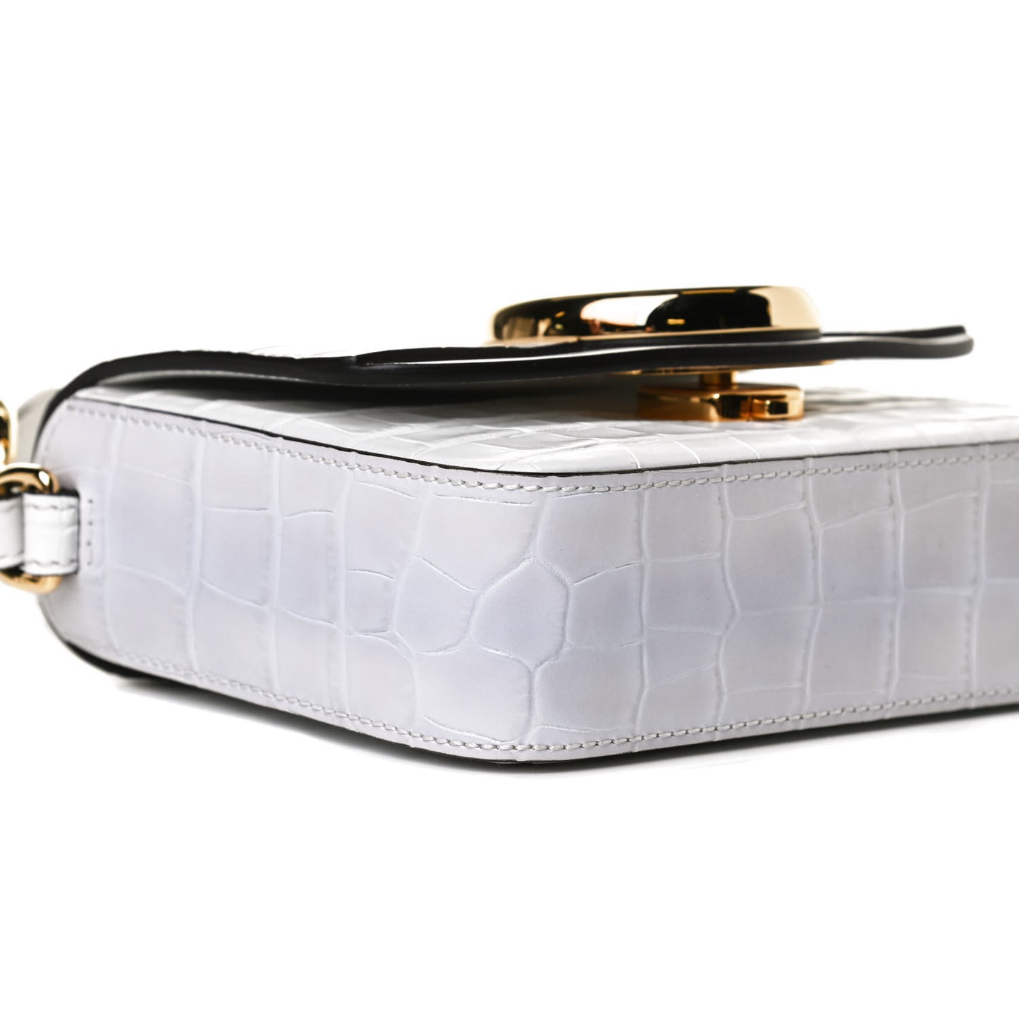 Calfskin Crocodile Embossed Mini C Double Carry Brilliant White