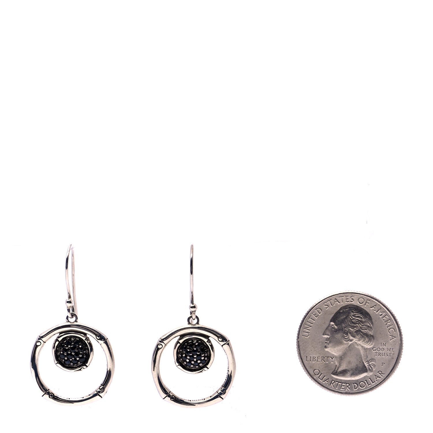 John Hardy Sterling Silver Black Sapphire Drop Hoop Earrings 2 of 7