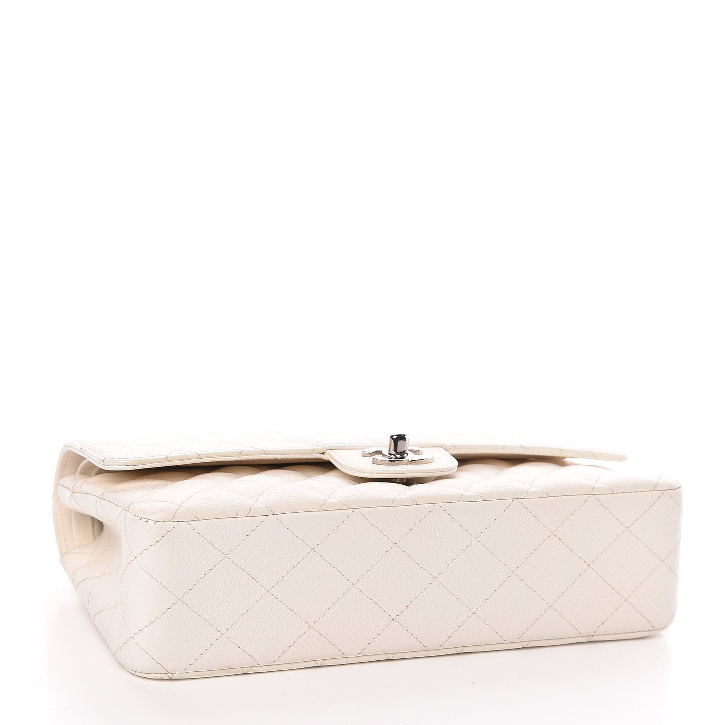 Caviar Quilted Medium Double Flap White