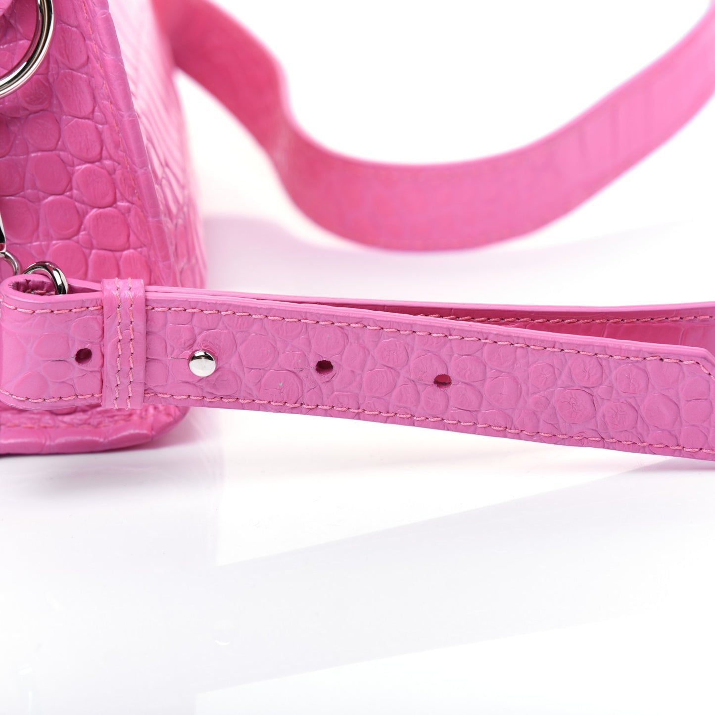 Shiny Supple Calfskin Crocodile Embossed Classic Silver Hardware Mini City Baby Pink