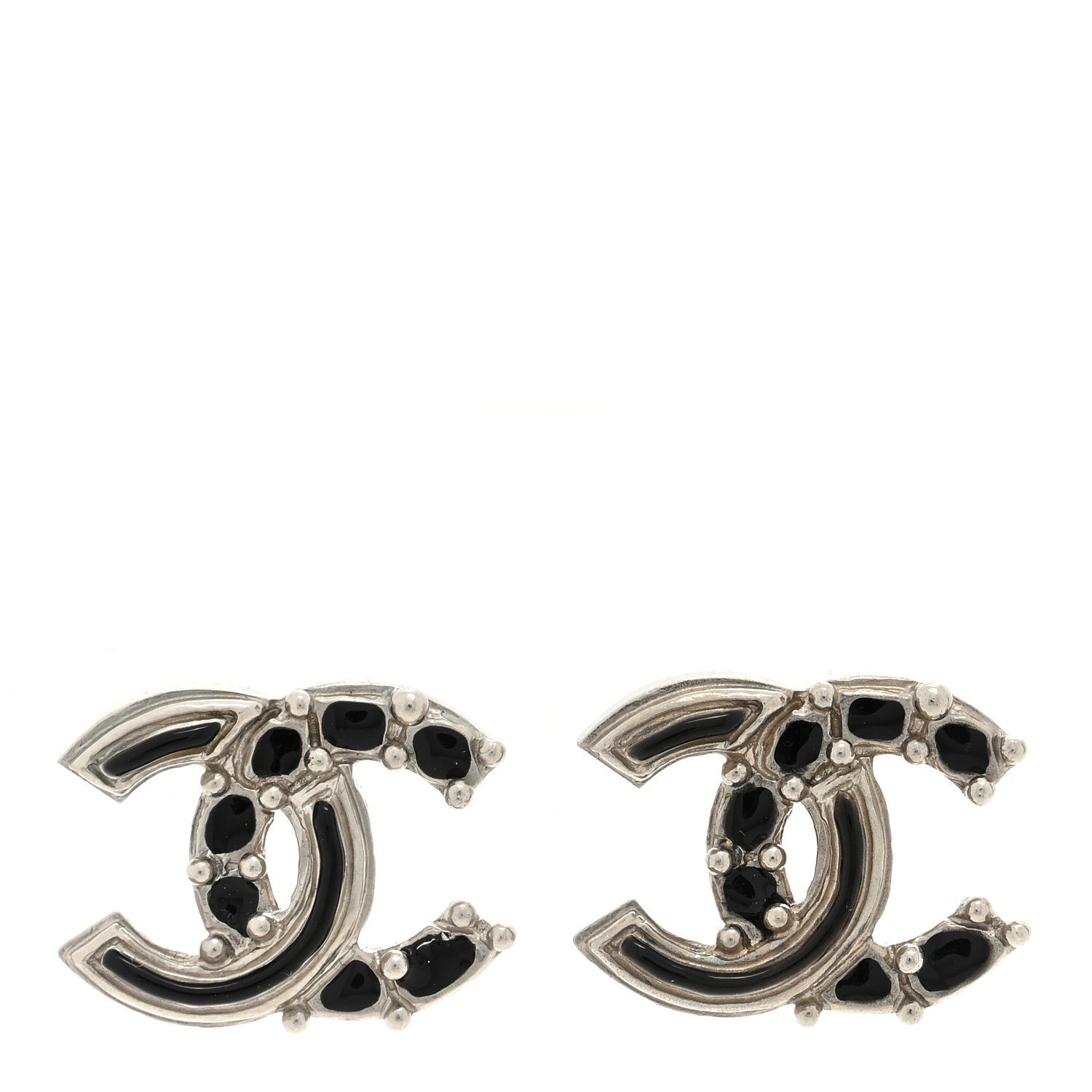 Chanel Enamel Bead CC Earrings Black Silver 1 of 4