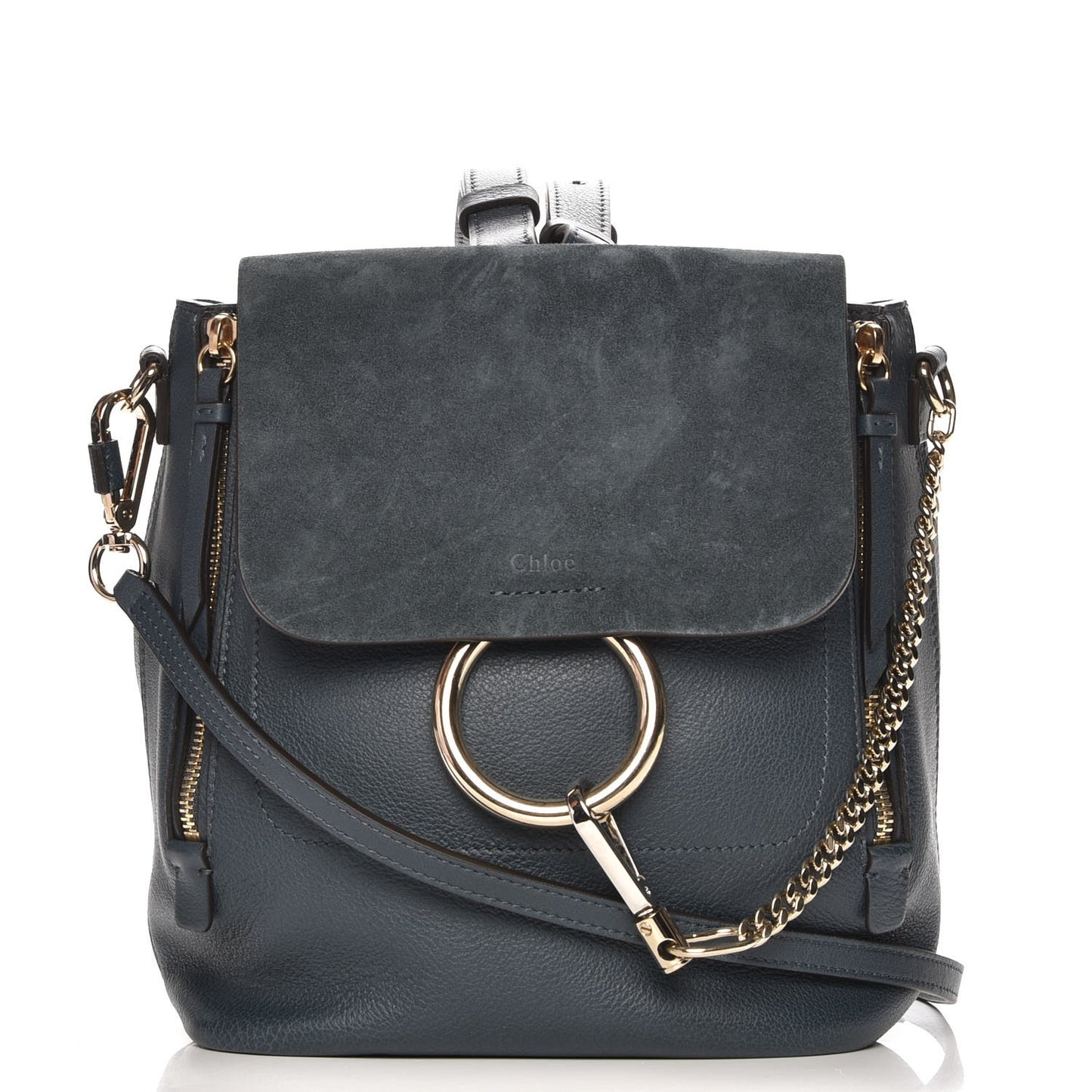 Suede Calfskin Small Faye Backpack Silver Blue