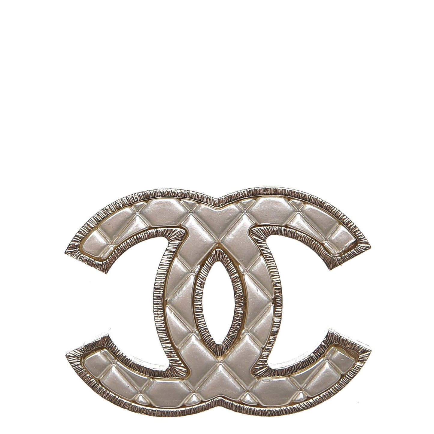 Metal Quilted CC Brooch Silver Gold