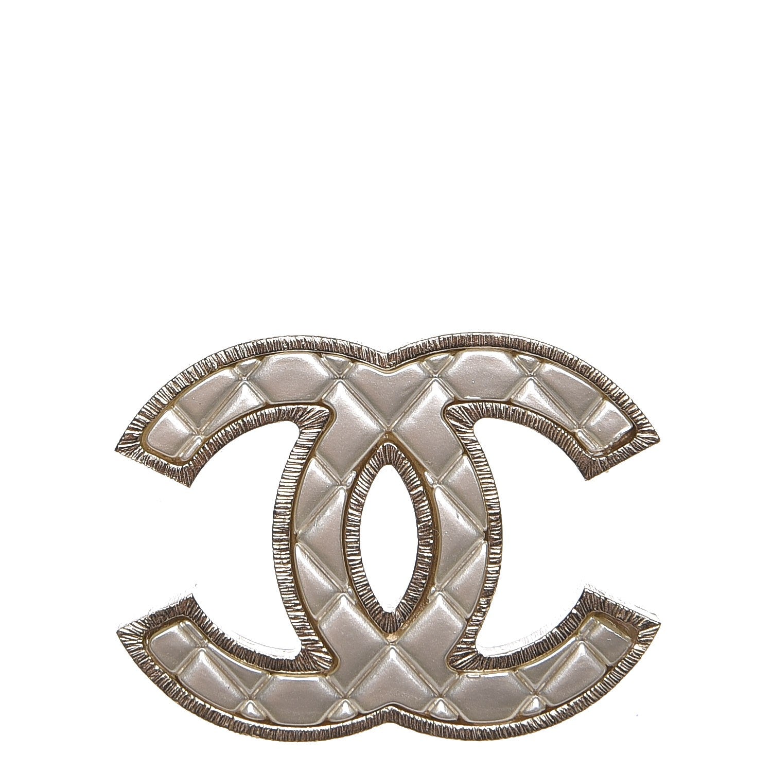 Chanel Metal Quilted CC Brooch Silver Gold 1 of 4