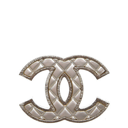 Chanel Metal Quilted CC Brooch Silver Gold 1 of 4