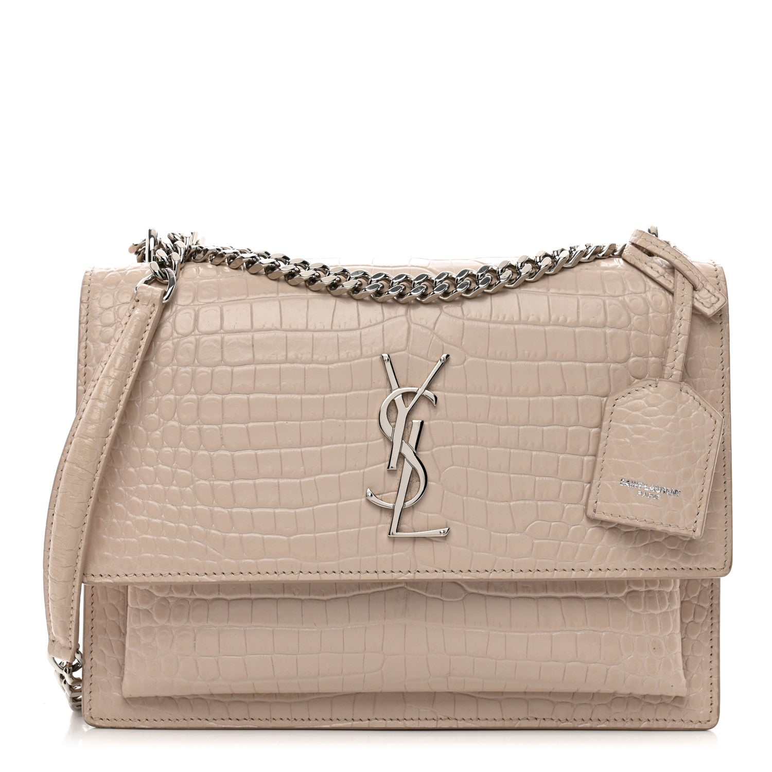 Saint Laurent Calfskin Crocodile Embossed Medium Monogram Sunset Rose Antic 1 of 11