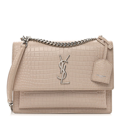 Saint Laurent Calfskin Crocodile Embossed Medium Monogram Sunset Rose Antic 1 of 11