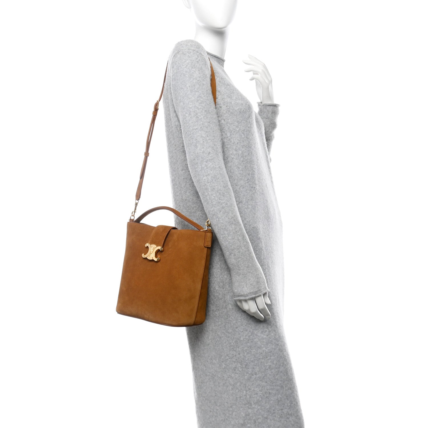 エルセーヌ Celine Suede Calfskin Triomphe Medium Louise Bag Pecan 1699602