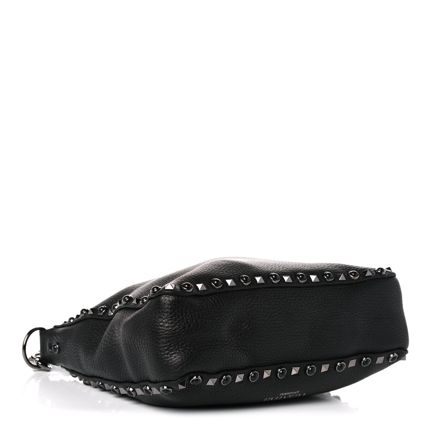 Valentino Garavani Pebbled Calfskin Onyx Small Rockstud Rolling Flip-Lock Messenger Bag Black 4 of 14