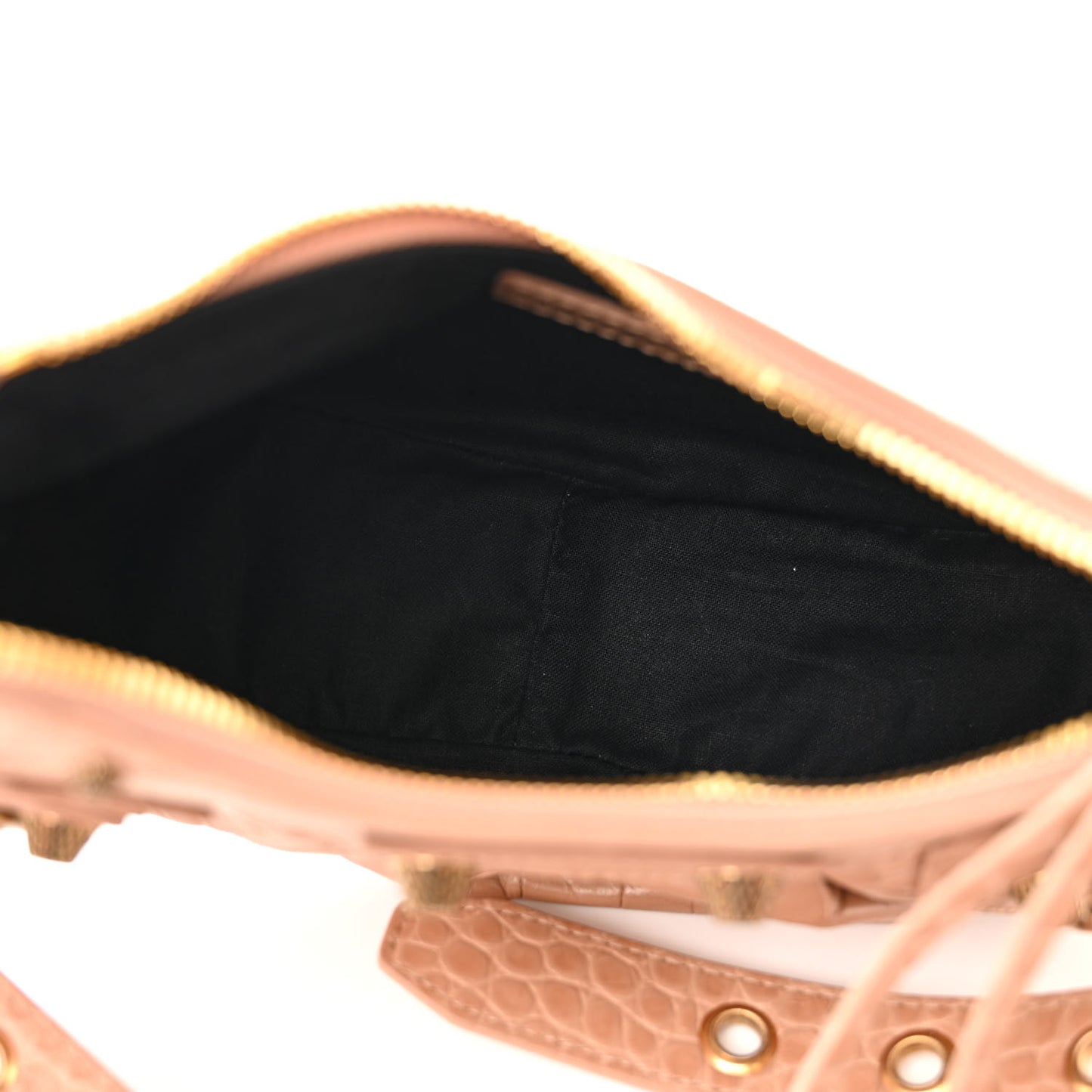 Extra Supple Calfskin Crocodile Embossed Le Cagole Shoulder Bag XS Nude Beige