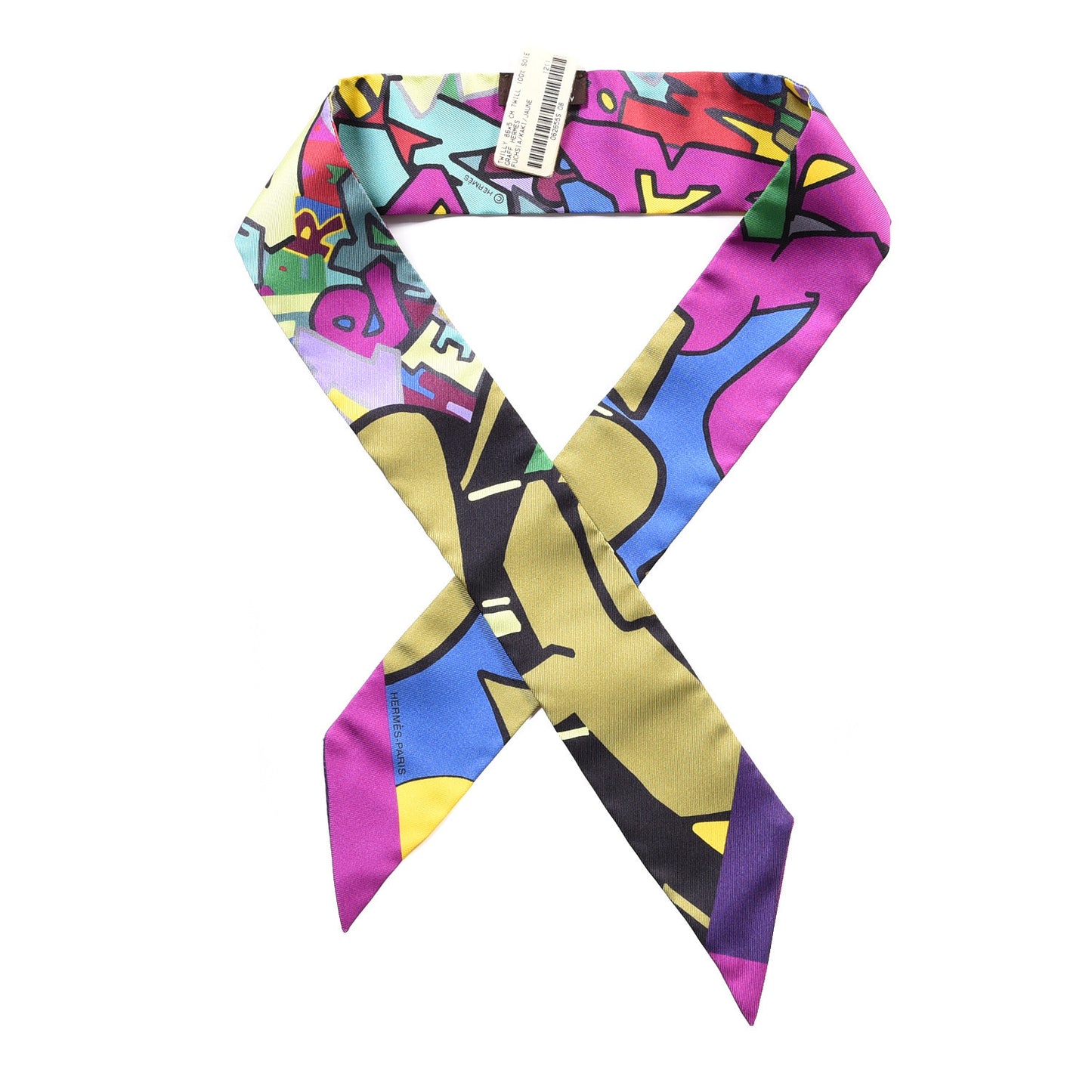 Silk Graff Graffiti Twilly Fuchsia Kaki Jaune